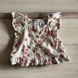 Carter's Cream and Pink Floral Blouse with Ruffled Accents
